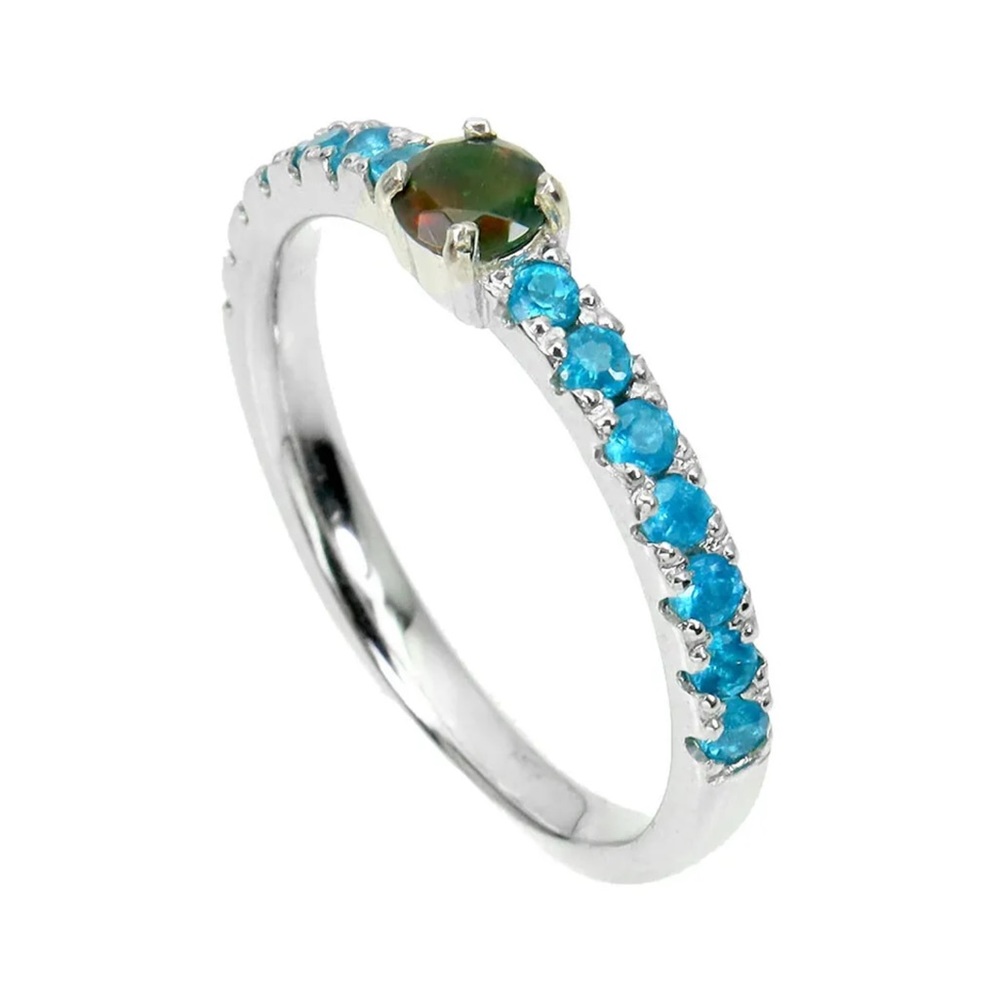 Black opal and blue apatite gemstone ring size 8 - Picture 2 of 3